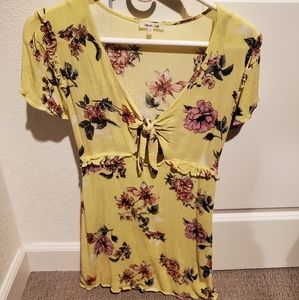 NWOT Bleuh Ciel Yellow Floral Cut-out Dress sz M